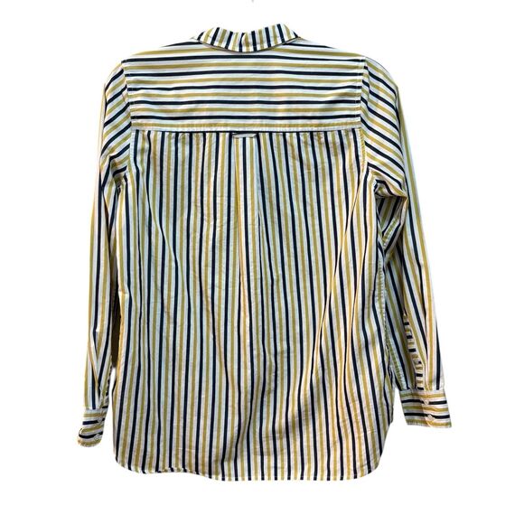 J Crew Shirt Womens 6 White Yellow Navy Stripe Button Front Long Sleeve Cotton - Picture 3 of 5